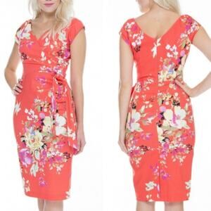 New! The Pretty Dress Company Coral Floral Hourglass Seville Swing Dress